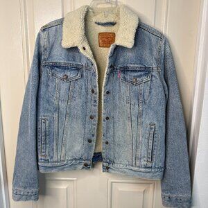 Levi's Denim Sherpa Lined Snap Front Trucker Jacket 40117 LG
